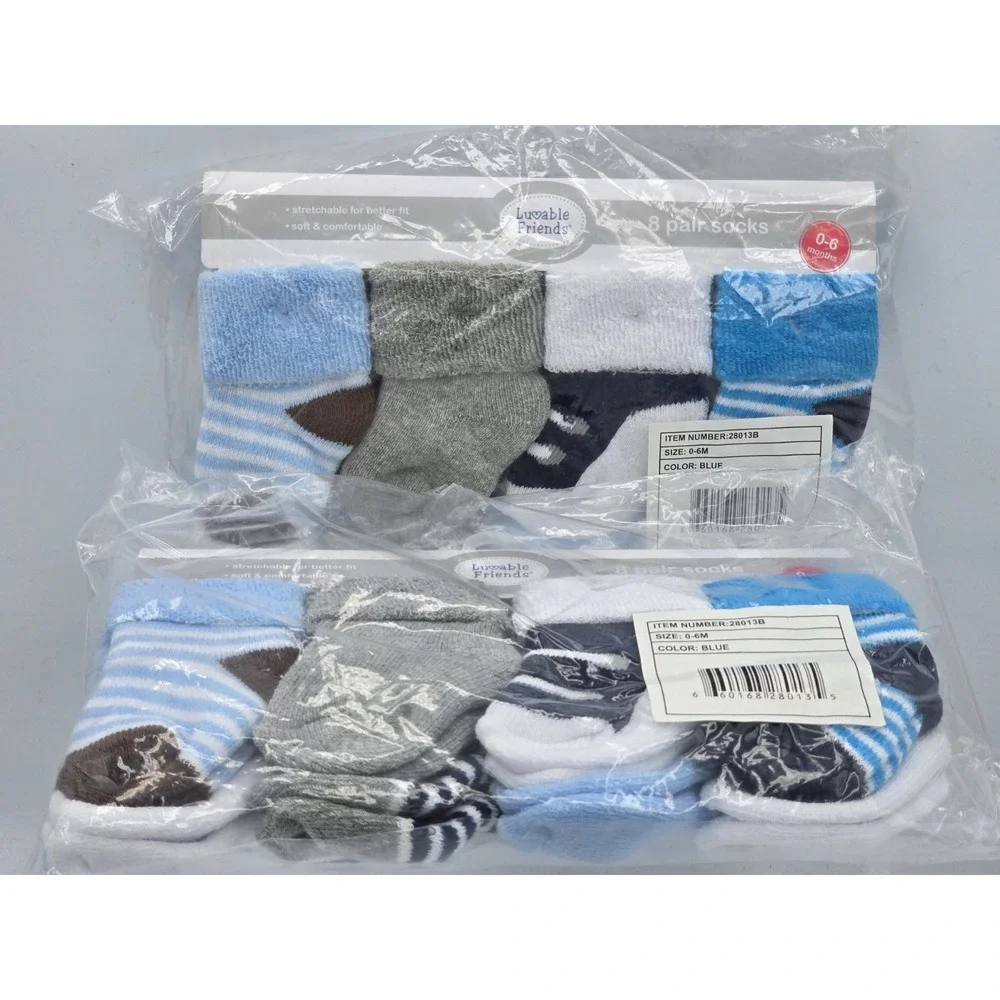 2 Lot Of 8-Pairs Luvable Friends Socks,  Color: Navy Blue‎ Shoes
